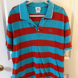 Lacoste Men’s Striped Polo Shirt Turquoise & Red Size 8 (L)